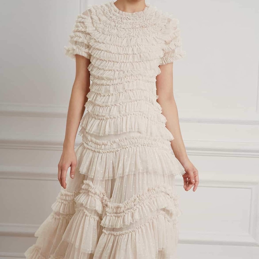 Needle and Thread Rose Ruffle Gown Dress Ivory